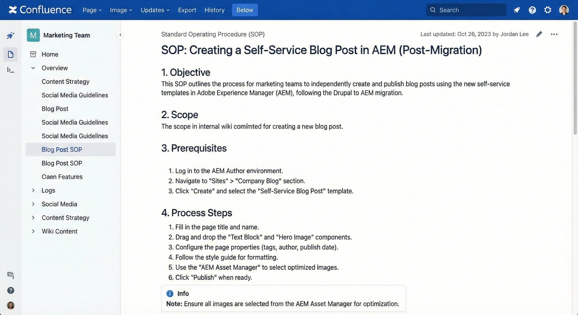Confluence SOP document